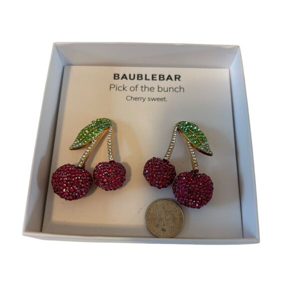 BaubleBar Pick of the bunch Cherry Earrings w/Purple,Green & Clear Pave Crystals - Picture 5 of 6